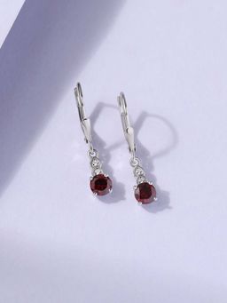 Ornate Jewels - 925 Silver Rhodium Plated Round Red Garnet Glamour Dangle Earring for Women & Girls