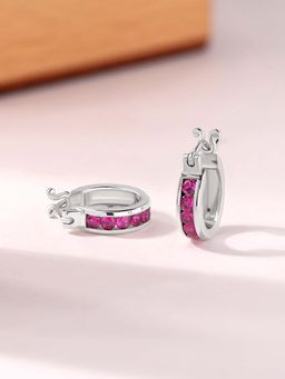 Ornate Jewels - 925 Silver Rhodium Plated Red Ruby Scarlet Sparkle Hoop Earring for Women & Girls