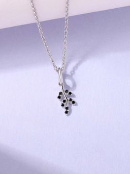 Ornate Jewels - 925 Silver Round Black Spinel Serenity Leaf Pendant With Chain for Women & Girls