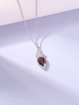 Ornate Jewels - 925 Silver Pear Red Garnet Dazzling Tear Necklace for Women & Girls