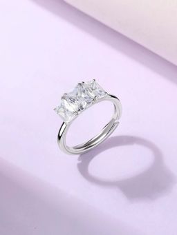 Ornate Jewels - 925 Silver American Diamond Trinity Sparkle Adjustable Ring for Women & Girls