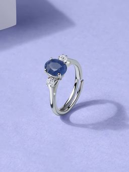 Ornate Jewels - 925 Silver 1.65 Carat Blue Sapphire Halo Adjustable Ring for Women & Girls
