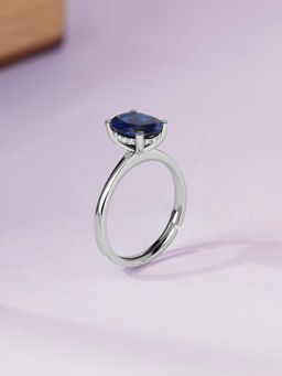 Ornate Jewels - 925 Silver 1.25 Carat Oval Blue Spinel Promise Adjustable Ring for Women & Girls