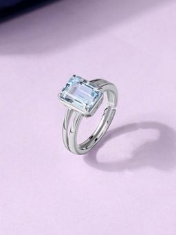 Ornate Jewels - 925 Silver 1.12 Carat Round Blue Spinel Solitaire Adjustable Ring for Women & Girls