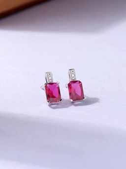 Ornate Jewels - 925 Silver Rhodium Plated Red Ruby Chic Crystal Cascade Stud Earring for Women & Girls