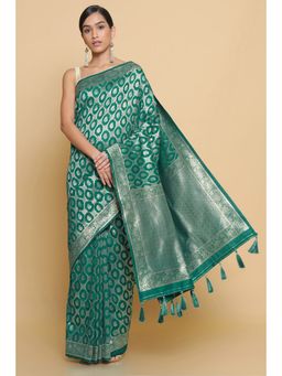 Soch - Women Green Printed Saree with Unstitched Blouse