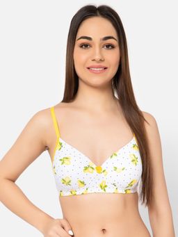 Clovia - Polyamide Printed Padded Full Cup Wire Free T-shirt Bra - White