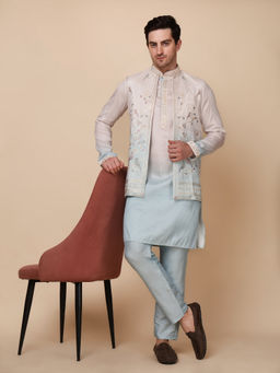 Pro Ethic Style Developer - Men's Turquoise Cotton Ombre Kurta with Pant & Jacket