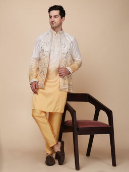 Pro Ethic Style Developer - Men's Mustard Cotton Ombre Kurta with Pant & Jacket