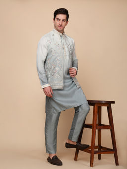 Pro Ethic Style Developer - Men's Green Cotton Ombre Kurta with Pant & Jacket