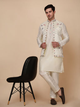 Pro Ethic Style Developer - Men's Yellow Cotton Embroidered Kurta with Pant & Jacket