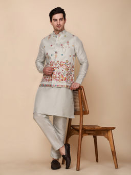 Pro Ethic Style Developer - Men's Green Cotton Embroidered Kurta with Pant & Jacket