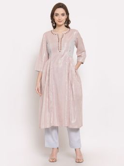 DART STUDIO - Stripes Cotton Kurta And Palazzo Pink (Set of 2)