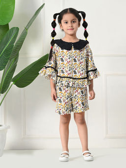 Bella Moda - Black Cotton Half Sleeves All Over Printed Top & Short (Set of 2)