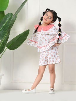 Bella Moda - Pink Cotton Half Sleeves All Over Printed Top & Short (Set of 2)