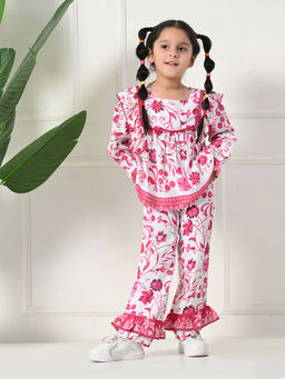 Bella Moda - Pink Cotton Full Sleeves All Over Printed Co-Ord (Set of 2)