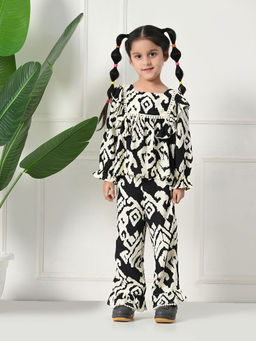 Bella Moda - Black Cotton Full Sleeves All Over Printed Co-Ord (Set of 2)