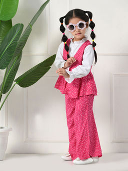 Bella Moda - Pink Cotton Full Sleeves All Over Polka Dots Co-Ord (Set of 3)