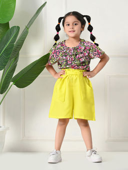 Bella Moda - Multi-Color Half Sleeves All Over Printed Top & Short with Belt (Set of 3)