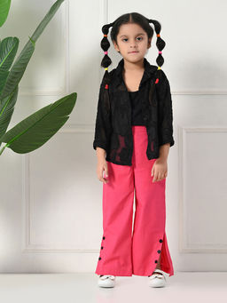 Bella Moda - Black Cotton Three Fourth Sleeves Solid Co-Ord (Set of 3)