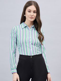 Style Quotient - Women Multi-Color Stripe Printed Polyester Regular Fit Formal Shirt