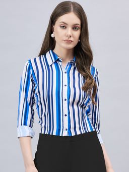 Style Quotient - Women Multi-Color Stripe Printed Polyester Regular Fit Formal Shirt
