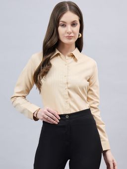 Style Quotient - Women Self Design Beige polycotton Formal Shirt