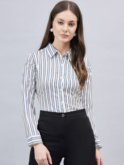 Style Quotient - Women Multi-Color Stripe Printed Regular Fit Polyester Formal Shirt