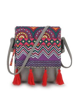 Anekaant - Rangoli Grey & Multi Polycotton & Canvas Abstract Digital Printed Sling Bag