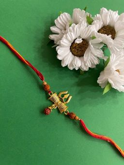 Digital Dress Room - Unique Rudraksha Rakhi Trishul Chandan Beads Mauli Thread Rakhi