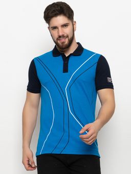 Club York - Men Teal Blue Colorblocked Polo T-shirt