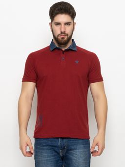 Club York - Men Maroon Solid Polo T-shirt