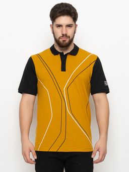 Club York - Men Mustard Colorblocked Polo T-shirt