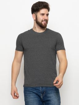 Club York - Men Charcoal Solid Round Neck T-shirt