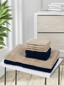 KOPA - 10Pc Quick Dry 100% Cotton Soft Terry Towel -2Pc Bath, 8Pc Face D'Ross Solid-Multi