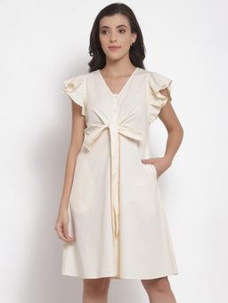 Ayrolane - Ivory Down Ruffle Sleeve Dress