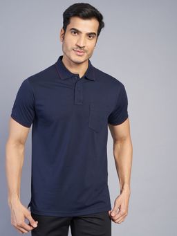 Greenfibre - Men's Navy Blue Cotton Blend Slim Fit Polo T-Shirt