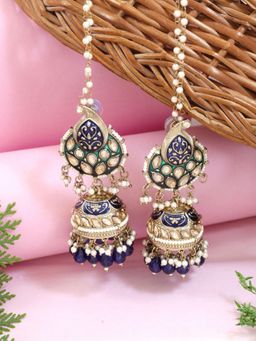 I Jewels - Designer Kundan Jhumka Earrings with Detachable Pearl Ear Chain