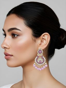 I Jewels - Purple Designer Kundan Work with Pearl Chandbali Earrings