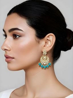 I Jewels - Gold Plated Turquoise Traditional Kundan Chandbali Earrings