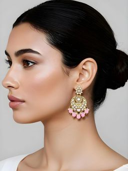 I Jewels - Gold Plated Pink Traditional Kundan Chandbali Earrings