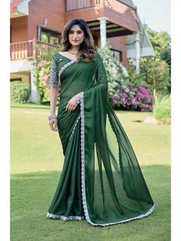 Nyri - Womens Floral Georgette Saree - Green