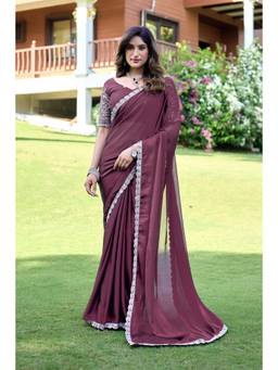 Nyri - Womens Floral Georgette Saree - Wine