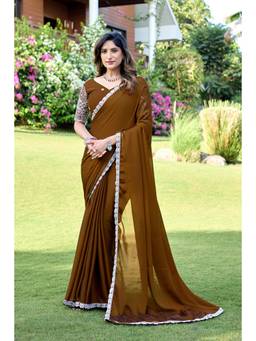 Nyri - Womens Floral Georgette Saree - Mustard