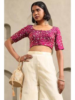 Soch - Womens Wine Fendi Organza Embroidered Blouse with Zari Work