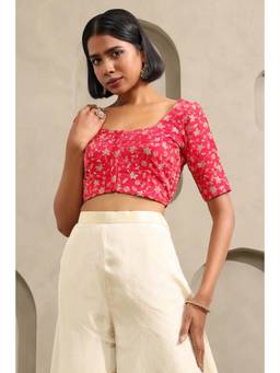 Soch - Womens Fuchsia Fendi Organza Embroidered Blouse with Zari Work