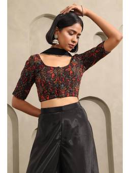 Soch - Womens Black Cotton Ethnic Motifs Embroidered Blouse with Sequins
