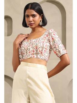 Soch - Womens Cream Cotton Ethnic Motifs Blouse with Sequins
