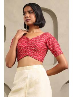 Soch - Womens Red Fendi Organza Embroidered Blouse with Sequins