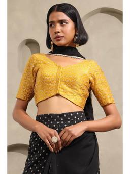 Soch - Womens Mustard Fendi Organza Embroidered Blouse with Sequins